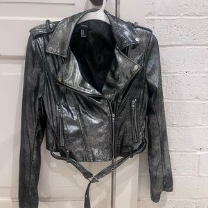 Silver on black metallic bomber jacket size medium